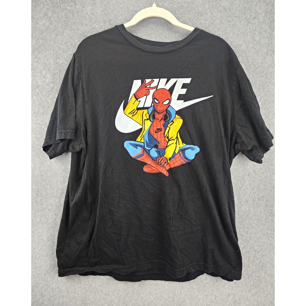 RIZZ Men's Spider-Man Marvel Black Graphic T-Shirt Crew Neck Cotton Size XL